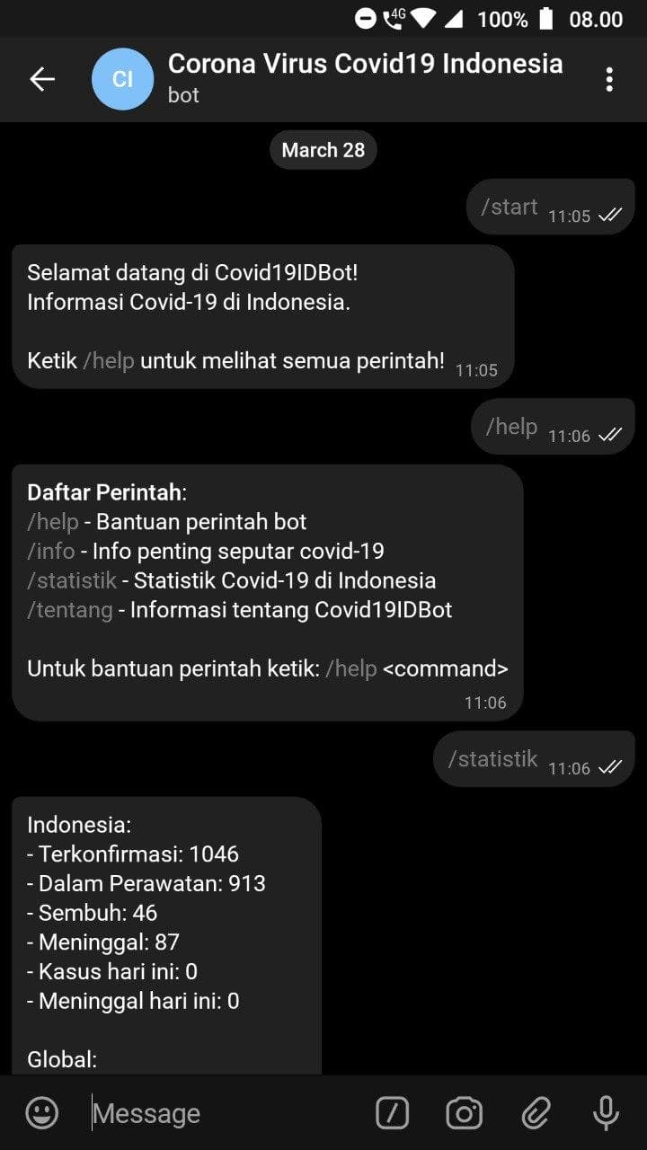 Telegram Bot Covid19 Indonesia